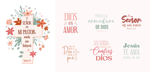 Bible Verse, religion phrase in Spanish. Good for t shirt print, poster, card, and gift design. Christian Bible verse. Christian religious quote for Easter religious holiday.