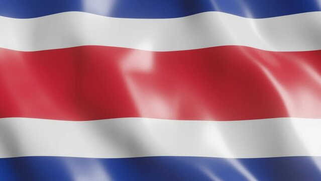 3d render waving flag of Costa Rica country. National flag in wind background. 4k realistic seamless loop animated video clip