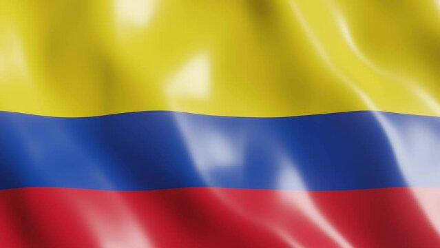3d render waving flag of Colombia country. National flag in wind background. 4k realistic seamless loop animated video clip