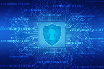 Protect and Security concept. Digital Shield on abstract technology background, Cyber security and information or network protection. Future technology web services for business and internet project