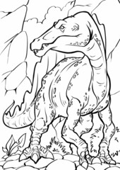 

Coloring book for children with a dinosaur hand-painted in cartoon style