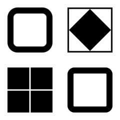 Square Flat Icon Set Isolated On White Background
