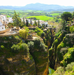 View of the Guadalevin river gorge in Ronda. The Tajo de Ronda is declared a Natural Monument of...