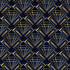 Abstract vintage seamless blue and golden pattern