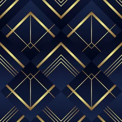 Foto op Plexiglas Blauw goud Abstract art deco naadloos blauw en gouden patroon