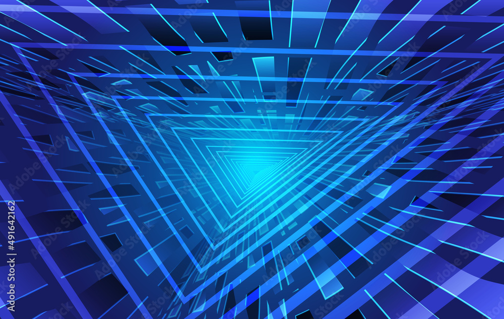 Poster Triangular lines and polygons extend the background of future technology space