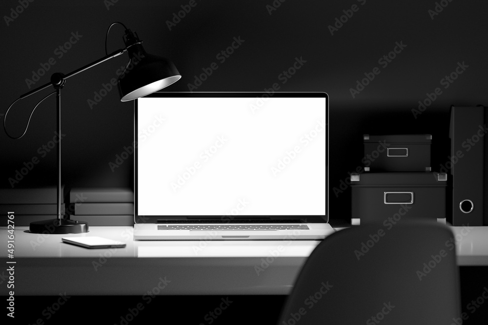 Poster homeworking office with device - 3d rendering