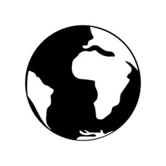 Black and white earth planet icon. Isolated planet silhouette. Vector illustration.