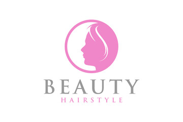 Beauty Woman Silhouette Face with Hair for Saloon Hairstyle Logo design