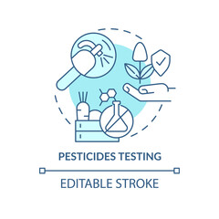 Pesticides testing turquoise concept icon. Food testing service abstract idea thin line illustration. Toxic substances. Isolated outline drawing. Editable stroke. Arial, Myriad Pro-Bold fonts used