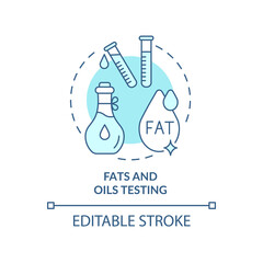 Fats and oils testing turquoise concept icon. Food manufacturer abstract idea thin line illustration. Oxidation state. Isolated outline drawing. Editable stroke. Arial, Myriad Pro-Bold fonts used