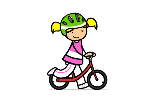 girl riding bike, green helmet, cartoon style clip art preview