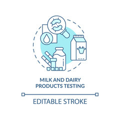 Milk and dairy products testing turquoise concept icon. Lab analysis for food safety abstract idea thin line illustration. Isolated outline drawing. Editable stroke. Arial, Myriad Pro-Bold fonts used