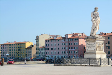 Fototapeta na wymiar Piazza della Repubblica in Livorno which is an Italian port city of Tuscany. It is known for its fish specialties, Renaissance fortifications and the modern port.