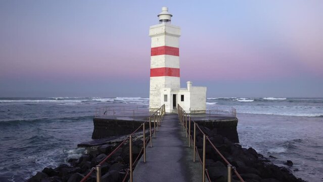 Gardur lighthouse at sunrise in Iceland