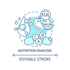 Nutrition analysis turquoise concept icon. Food testing abstract idea thin line illustration. Dietary content. Isolated outline drawing. Editable stroke. Arial, Myriad Pro-Bold fonts used