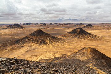 Volcanic mountains in Black Desert near the Bahariya Oasis in Egypt.