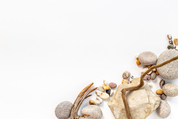 Natural mineral rock stones with snag tree branch