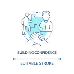 Building confidence turquoise concept icon. Increase motivation. HR skills abstract idea thin line illustration. Isolated outline drawing. Editable stroke. Arial, Myriad Pro-Bold fonts used