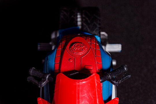 Spiderman motorcycle toy.