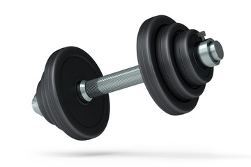 Metal dumbbell with black disks isolated on white background