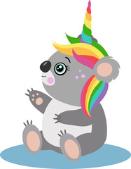 Funny koala sitting with unicorn horn