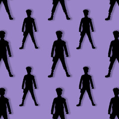 Human shadow seamless pattern on purple background.