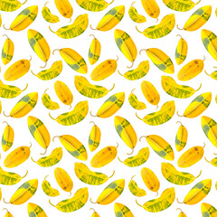 Seamless pattern with yellow leaves on a white background.