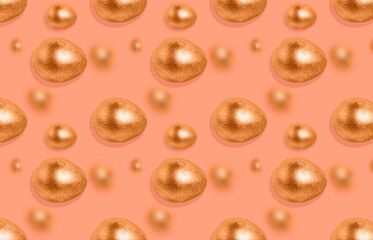 Easter golden eggs on pink background seamless pattern.