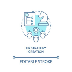 HR strategy creation turquoise concept icon. Business planning. Working skills abstract idea thin line illustration. Isolated outline drawing. Editable stroke. Arial, Myriad Pro-Bold fonts used