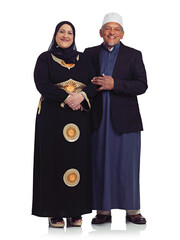 Weve shared a lifetime of happiness. Studio portrait of a smiling senior muslim couple isolated on...