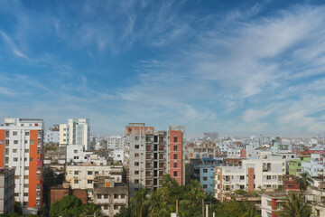 high angle view of dhaka city residential and financial buildings at sunny day 