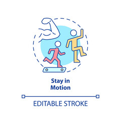 Stay in motion concept icon. Tip for healthy joints abstract idea thin line illustration. Physical therapy. Flexibility. Isolated outline drawing. Editable stroke. Arial, Myriad Pro-Bold fonts used