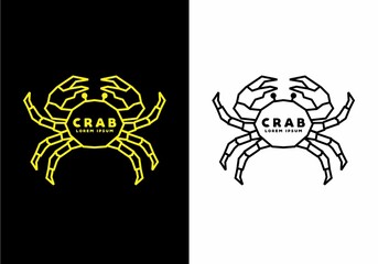 Stiff art style of yellow and black line art of crab