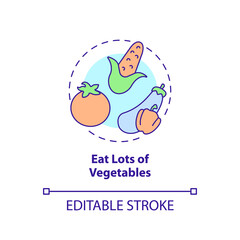 Eat lots of vegetables concept icon. Building healthy bones abstract idea thin line illustration. Nutritious foods. Isolated outline drawing. Editable stroke. Arial, Myriad Pro-Bold fonts used