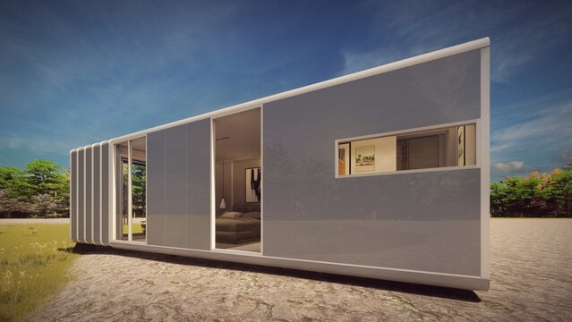 side elevation of modern cottage house 3d rendering