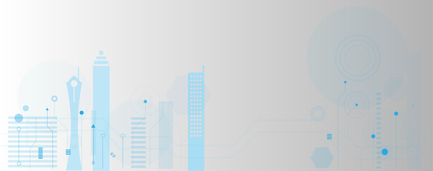 Obraz premium Blue line and city technology abstract communication innovation concept vector white background