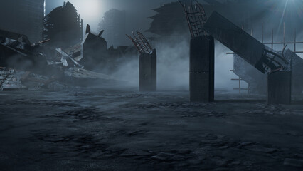 Apocalypse City with Bombed Buildings. War Concept.