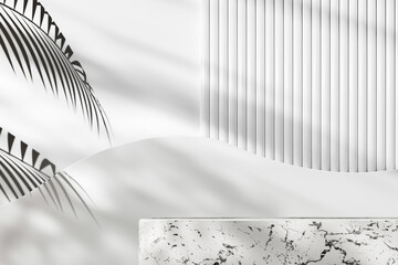 3d rendering white empty marble podium with abstract scene for product display.