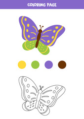 Color cute cartoon butterfly. Worksheet for kids.