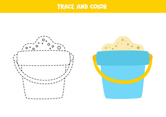 Trace and color cute pail. Worksheet for children.
