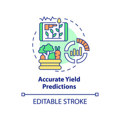 Accurate yield predictions concept icon. Agriculture industry. Current farming trends abstract idea thin line illustration. Isolated outline drawing. Editable stroke. Arial, Myriad Pro-Bold fonts used