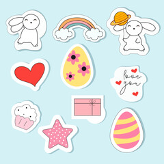 cute funny stickers, moon, box, love, cartoon	