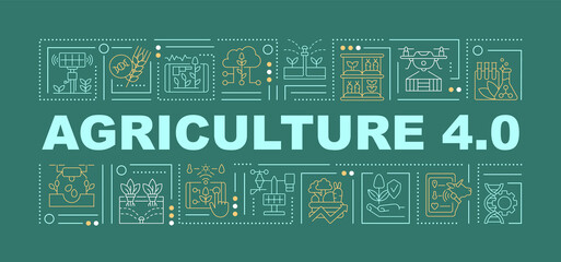 Agriculture innovations word concepts green banner. Farm business. Infographics with icons on color background. Isolated typography. Vector illustration with text. Arial-Black font used