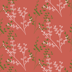 Vector seamless half-drop pattern, with leaves 