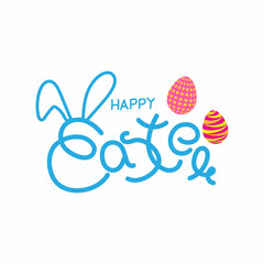 Vector illustration concept of Happy Easter greeting with easter eggs on beautiful bokeh background.