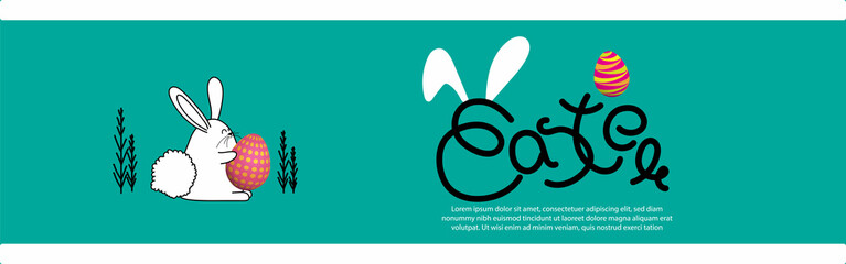 Vector illustration concept of Happy Easter greeting with easter eggs on beautiful bokeh background.