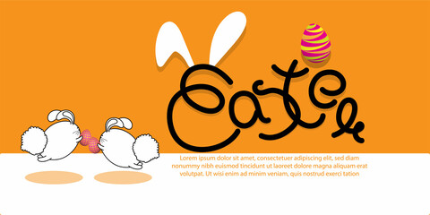 Vector illustration concept of Happy Easter greeting with easter eggs on beautiful bokeh background.
