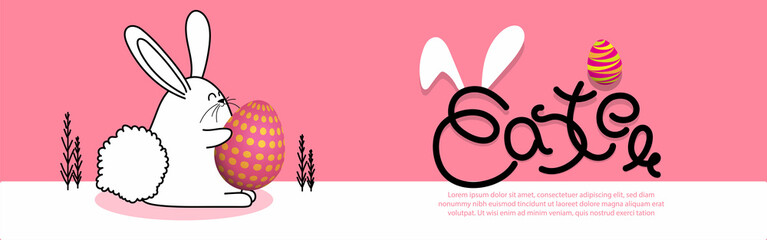 Vector illustration concept of Happy Easter greeting with easter eggs on beautiful bokeh background.