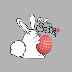 Vector illustration concept of Happy Easter greeting with easter eggs on beautiful bokeh background.